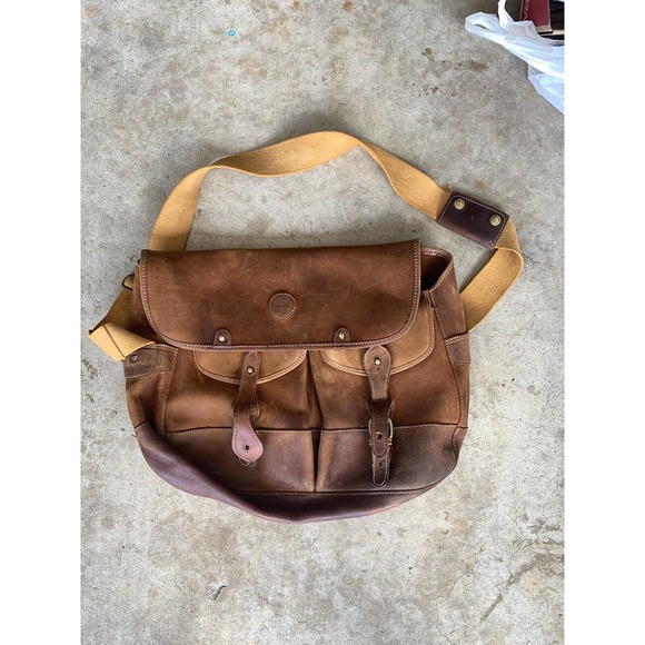TIMBERLAND Military Style Heavy Leather Briefcase / Messenger Bag Vintage OG - Picture 1 of 10